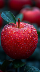 red apple with water drops
