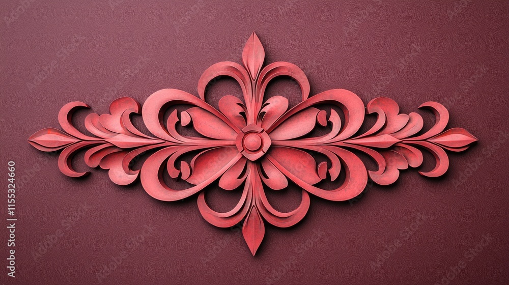 Poster elegant red decorative element with intricate floral design set against a deep maroon background for