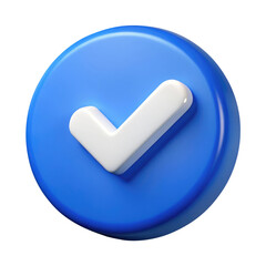check mark button 3d icon in cartoon plastic style minimal isolated on transparent white background, clipping path