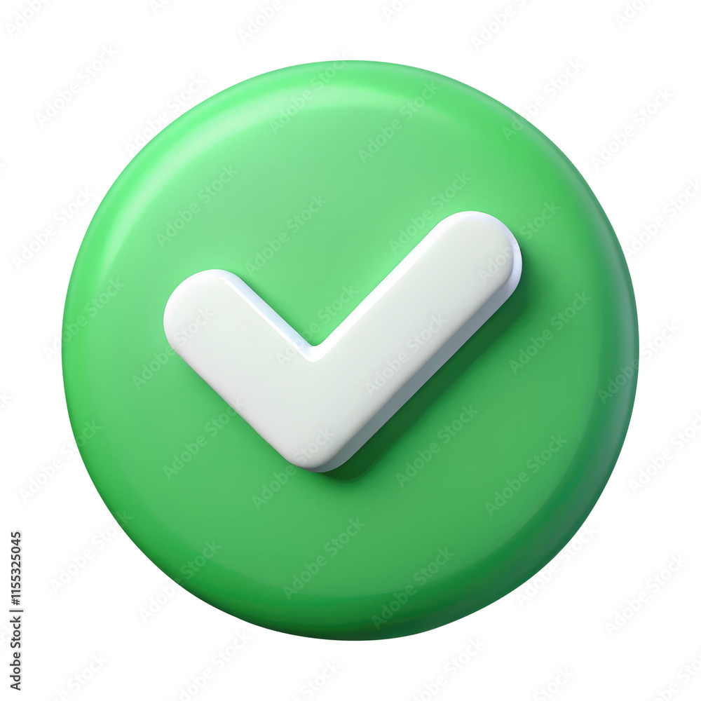Wall mural check mark button 3d icon in cartoon plastic style minimal isolated on transparent white background,