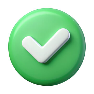 check mark button 3d icon in cartoon plastic style minimal isolated on transparent white background, clipping path