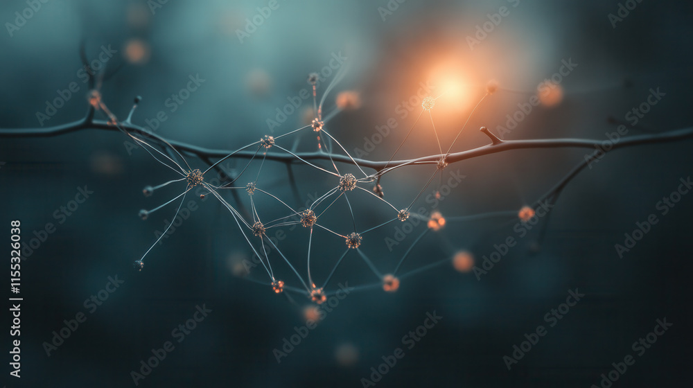 Poster beautiful interconnected 3d diagram with glowing nodes and branches, showcasing network of connectio