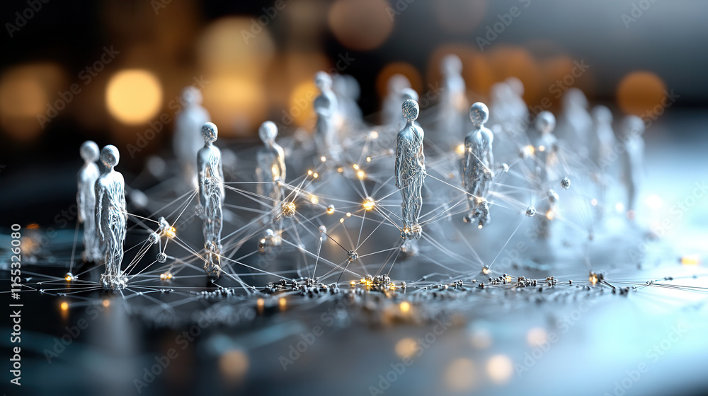 Aufkleber interconnected model of human figures with glowing connections, symbolizing networking and collabora
