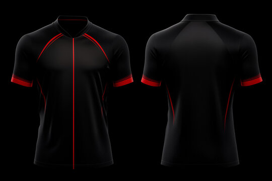 black and red jersey template for team club, jersey sport, front and back, Tshirt mockup sports jersey template design for football soccer, racing, gaming, sports jersey