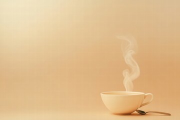Warm soup bowl with steam curls and spoon on a minimalist backdrop, perfect for cozy dining moments. Generative AI