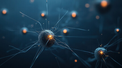 3D abstract representation of cells with glowing elements and fine details