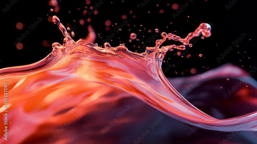 Poster water droplets create vibrant splashes against a black backdrop during a dynamic liquid motion displ