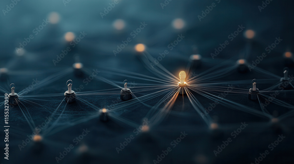Poster layered 3d network with concentric circles and glowing nodes, symbolizing connection and technology