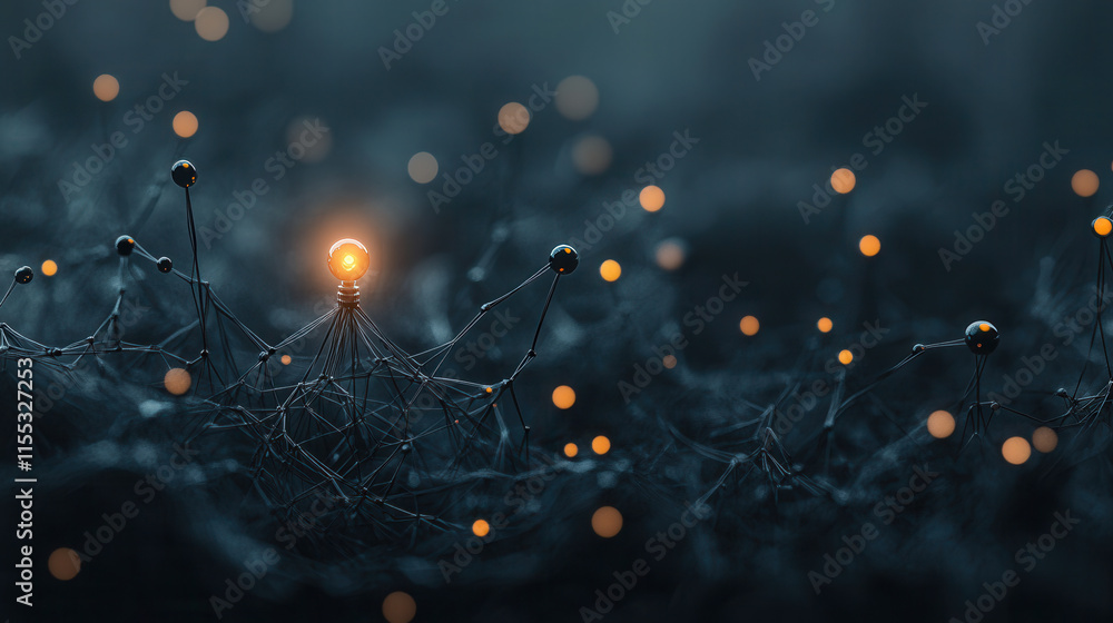 Poster layered 3d network with glowing nodes and dark background creates captivating visual