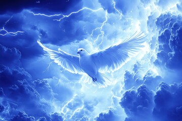 Dove Soaring Through Stormy Sky