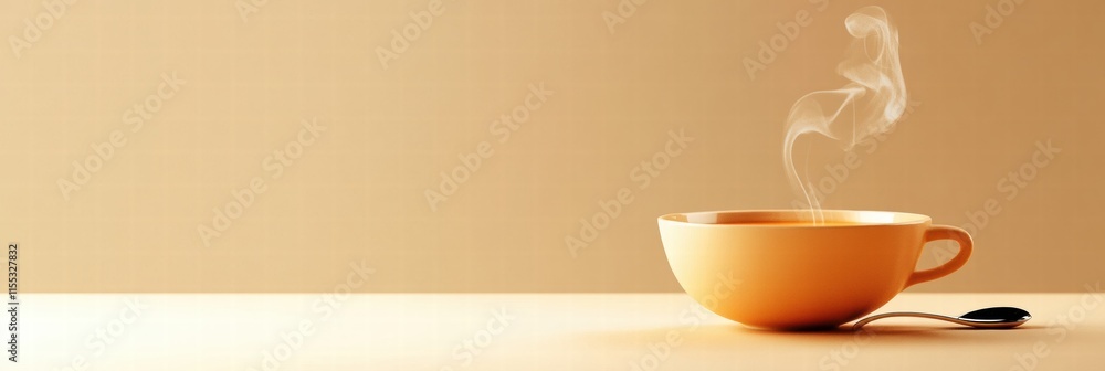 Leinwandbilder warm soup bowl with steam curls and spoon on a minimalist table with gentle lighting and ample copy 