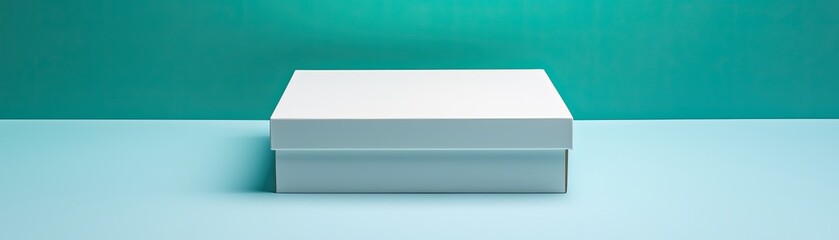Obraz premium Minimalist White Box on Blue Surface with Turquoise Background for Creative or Packaging Use