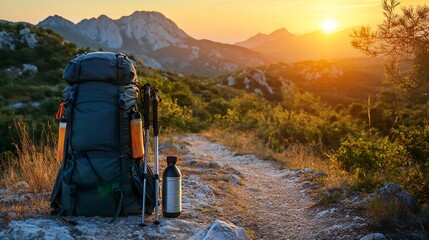 Sunset Hiking Backpack Adventure: Majestic Mountain Views