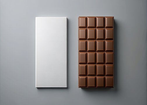 Premium chocolate bar packaging mockup: minimalist white box on gray.