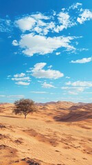 Fototapeta premium Vibrant anime-style desert landscape with isolated tree sahara desert digital art clear skies serene concept