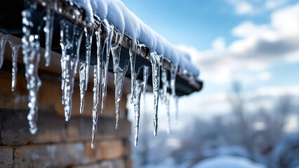 Icicles Hanging from a Roof in a Winter Landscape