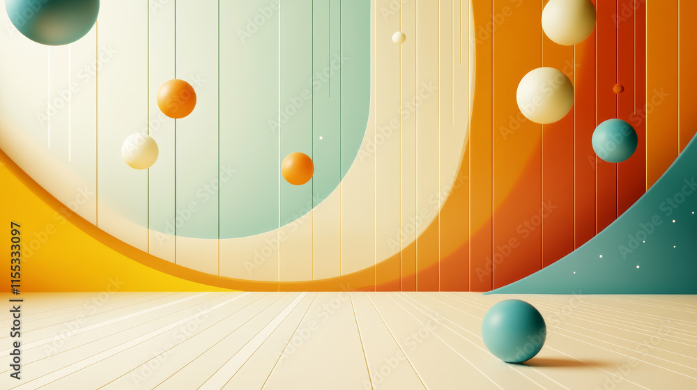 Poster colorful abstract background with suspended spheres creating a vibrant atmosphere in a playful setti