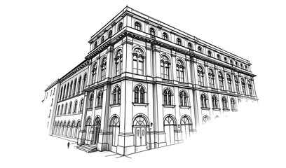 Obraz premium Elegant Building Sketch: Detailed Line Art Illustration. AI Generated