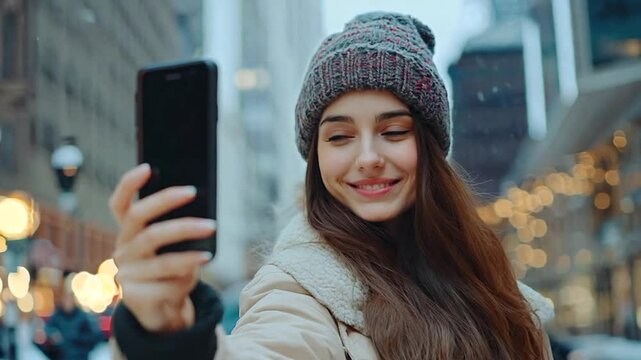 Young woman using a smartphone on a city street