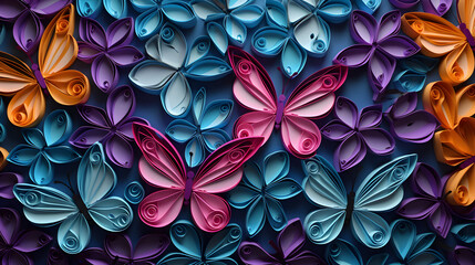 digital paper-cut butterflies and flowers poster background