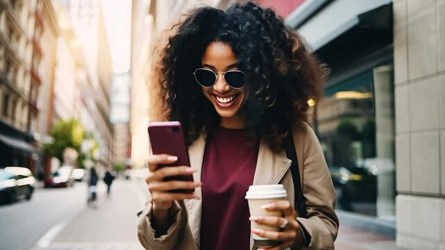 Young woman using a smartphone on a city street