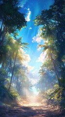 Fototapeta premium Enchanting magical forest scene vibrant nature digital art lush environment eye-level perspective fantasy concept