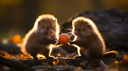 Baby animals playing ball