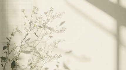 Soft shadows and delicate plant silhouettes create a calming atmosphere on a minimalist planner layout. Generative AI