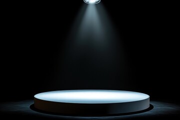 Illuminated Circular Podium in Dark Studio