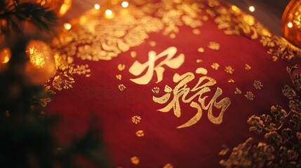 Chinese red lucky bag with gold calligraphy