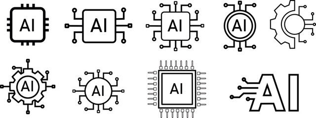 Set of artificial intelligence line icons.