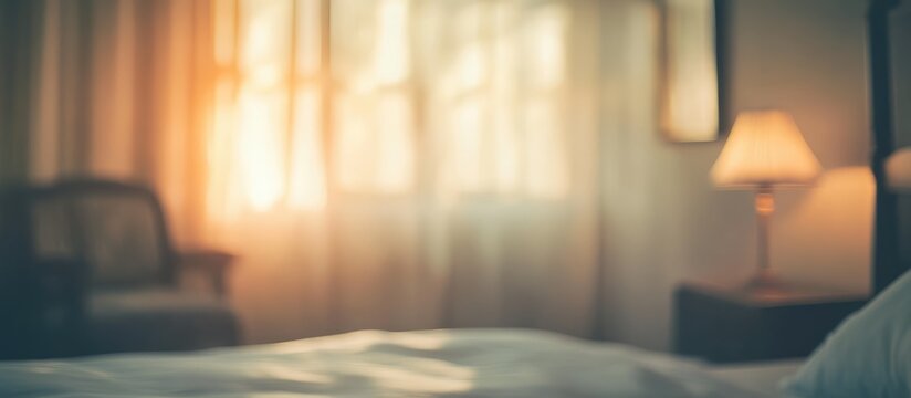 Vintage toned bedroom interior with soft abstract blur ideal for decorative background in interior design and home decoration projects