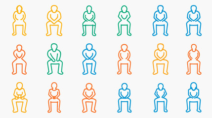 Fototapeta premium Social Distancing Sitting Outline Icons Vector Illustration