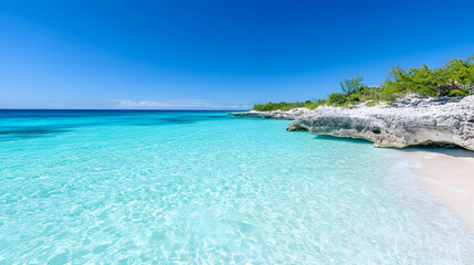 Fototapeta premium Tropical beach serenity bahamas landscape photography crystal clear waters panoramic view nature's beauty