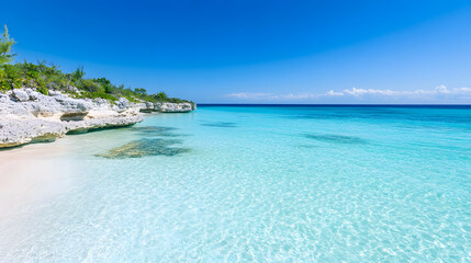 Fototapeta premium Serene beach scene tropical paradise nature photography clear water coastal view tranquility and beauty
