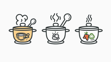 Professional Soup Pot Outline Icons Vector Illustration