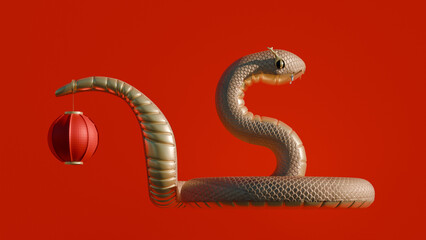 Chinese New Year Of Wood Snake Background 3D Render Illustrration