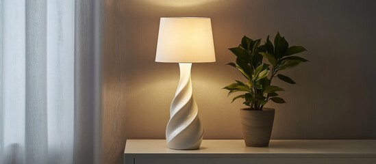 Elegant white spiral lamp illuminating modern interior with greenery accent for stylish living spaces.