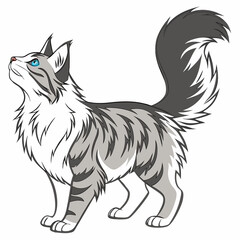Obraz premium A captivating vector illustration of a Norwegian Forest Cat, poised and alert as it watches for prey, showcasing the beauty of this majestic feline in a natural setting.