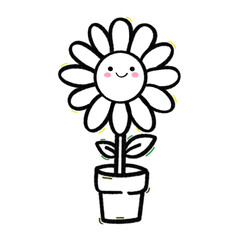 a drawing of a sunflower in vase that has a smile in it
