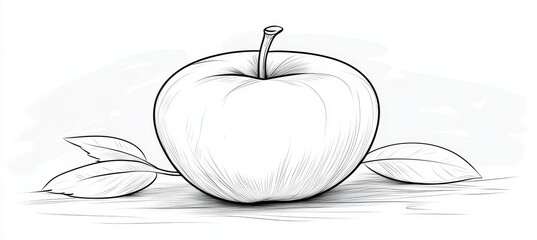 Black and White Illustration of an Apple With Leaves, Ideal for Health, Food, and Wellness Content