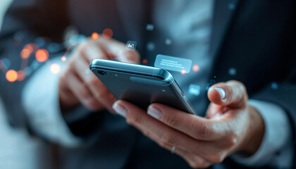 Business woman hand holding a modern smartphone contact customer online messaging, email, address. Technology concept