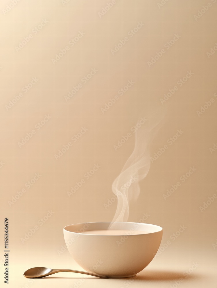 Leinwandbilder steam rises from a simple soup bowl beside a spoon on a minimalist background with ample copy space 