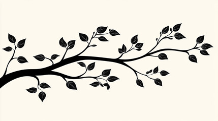 Elegant Black Tree Branch Silhouette on White Background