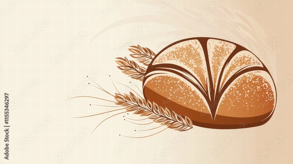 Poster elegant minimalist bread loaf with wheat grains showcasing ample copy space for creative designs or 