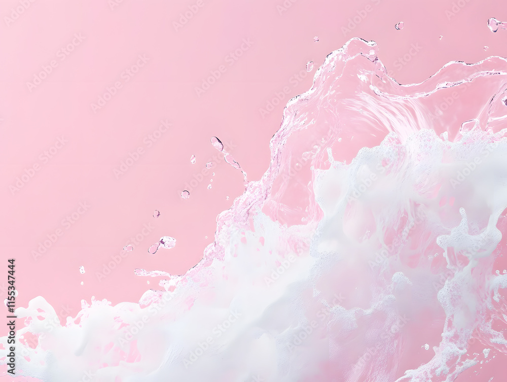 Poster dynamic water splashing on pink background artistic display photography studio setting vibrant color