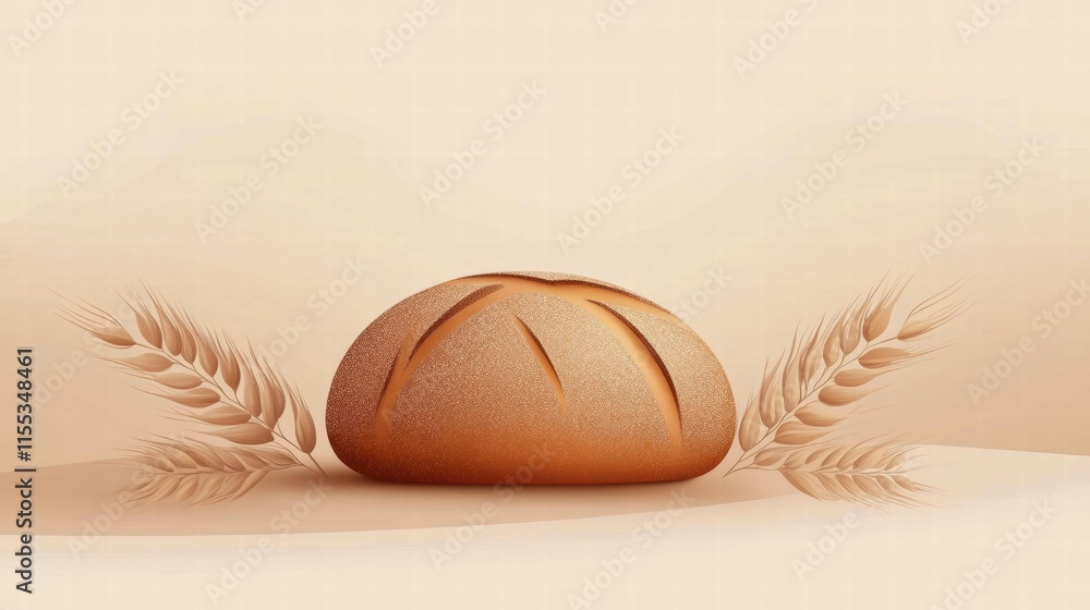 Fototapete minimalist loaf of bread surrounded by wheat grains with ample copy space for text. generative ai