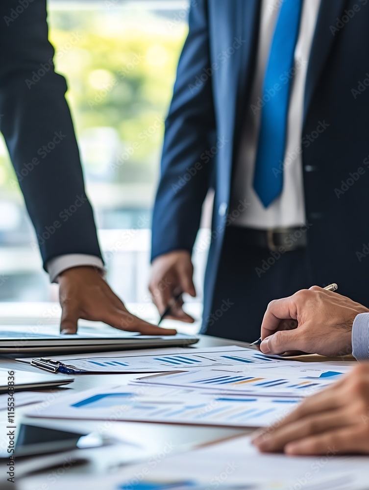 Poster business professionals analyzing financial data and collaborating in modern office : generative ai