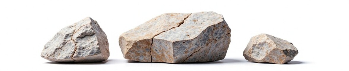 Rough granite boulder isolated on white background, solid, geological, isolation