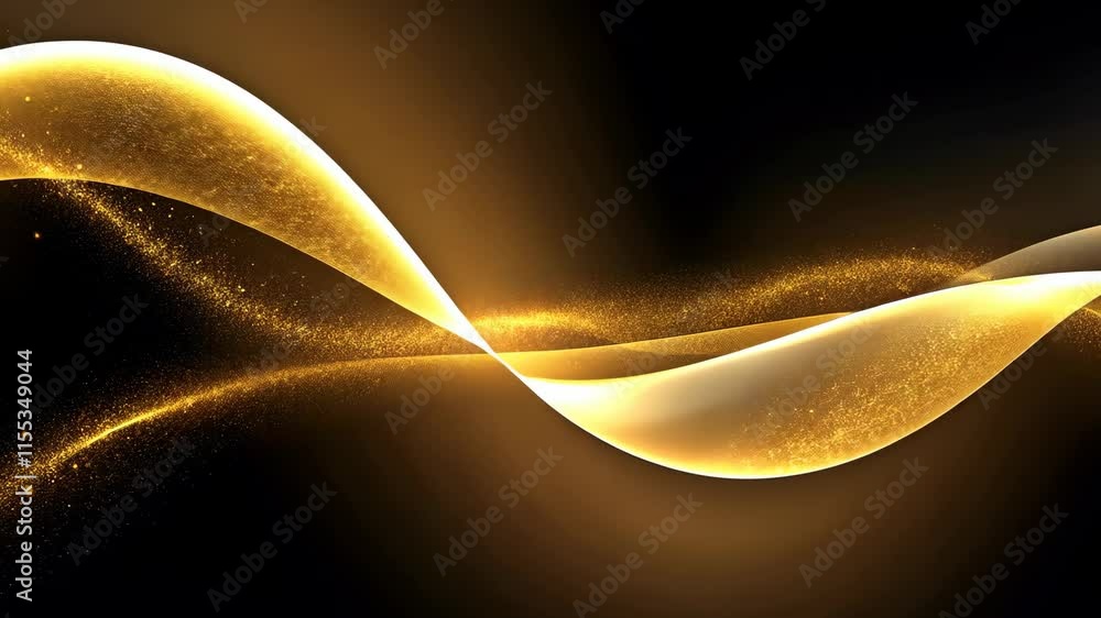 Poster shimmering gold wave and sparkles on an abstract black background evoke luxury and modern elegance